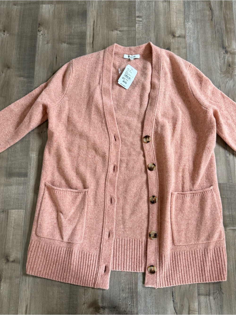 NEW Madewell Cardigan Sweater Women XS Merino Wool Peach Speckle Button Pockets